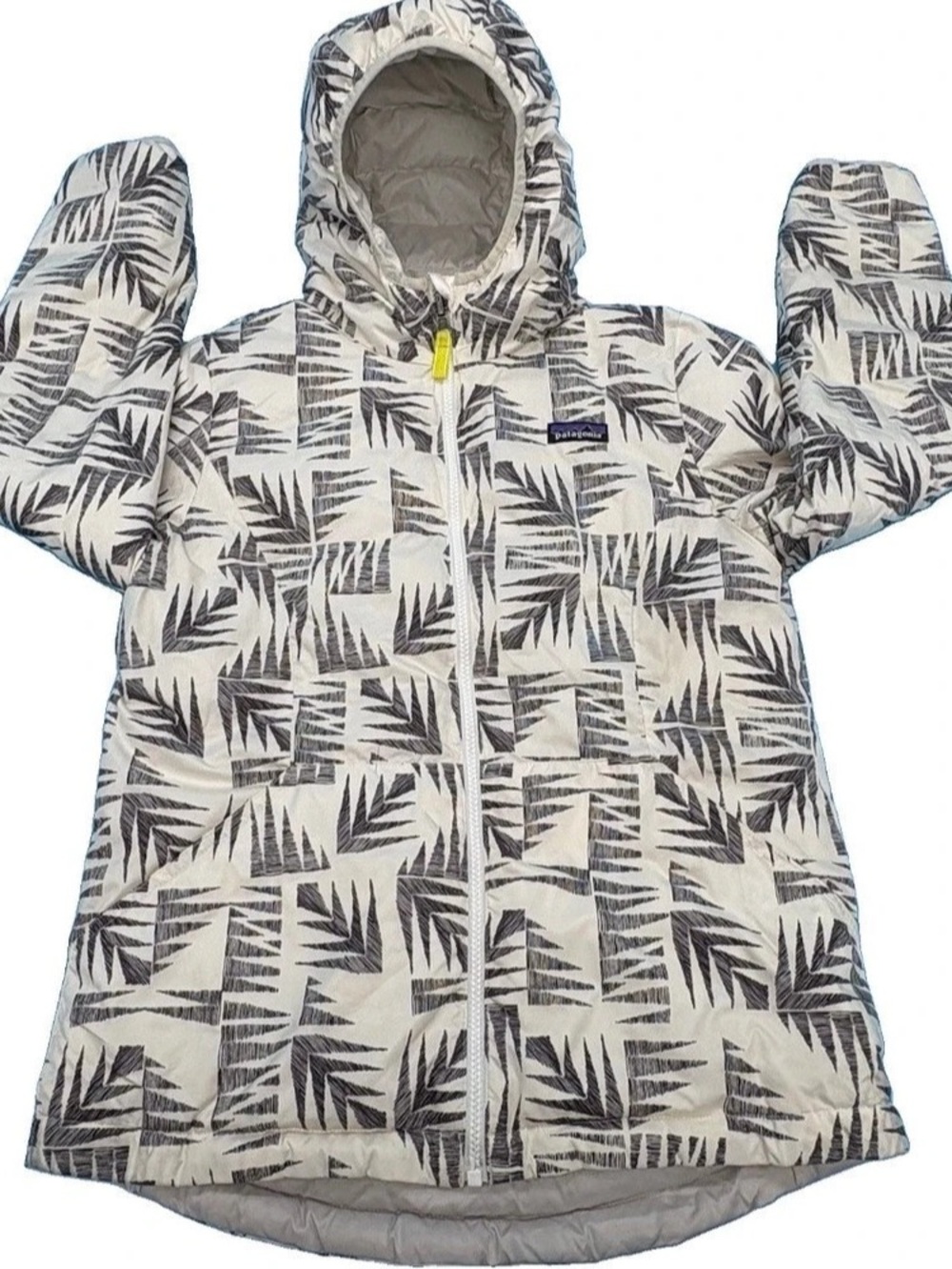 Patagonia Kids' Reversible Down Sweater Hoody Puffer in White & Gray